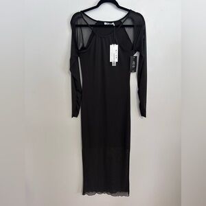 NA-KD Sheer Mesh Sleeve Midi Dress Black M Minimalist Party Indie Sleeze Grunge